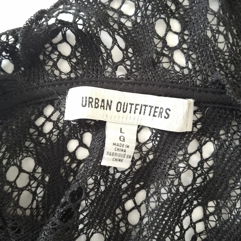 Urban Outfitters Black Crochet Tie Cardigan Bell Sleeve Large WhimsyGoth Boho